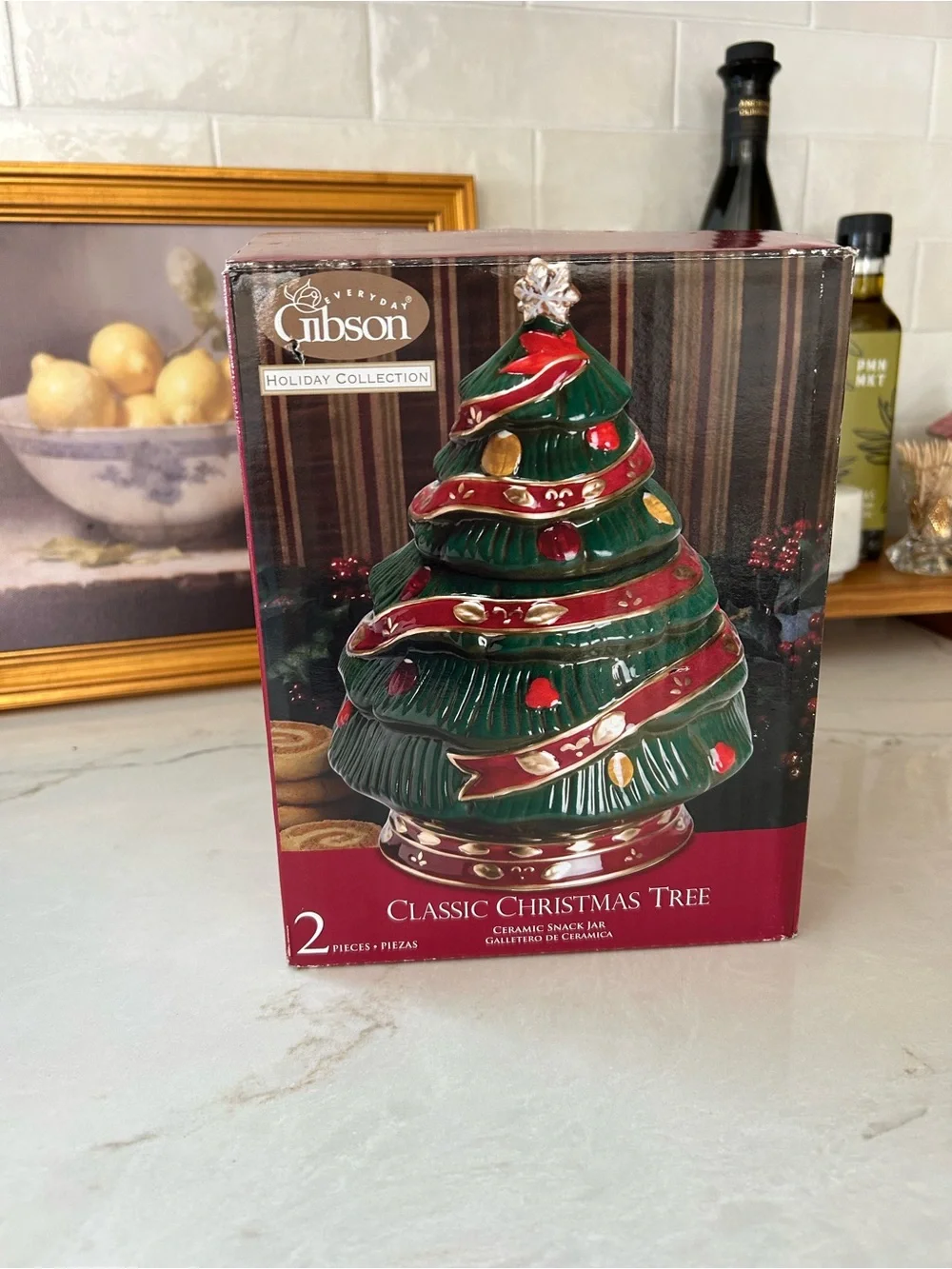 Gibson Classic Christmas Tree Ceramic Snack Cookie Jar Holiday Collection 7.5”